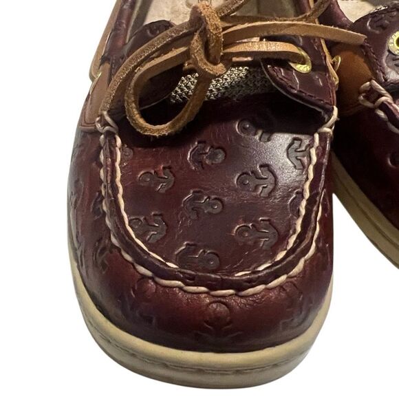 Sperry Burgandy Angelfish Leather Anchor Embossed Top Sider Boat Shoe Size 9.5 - Picture 2 of 10